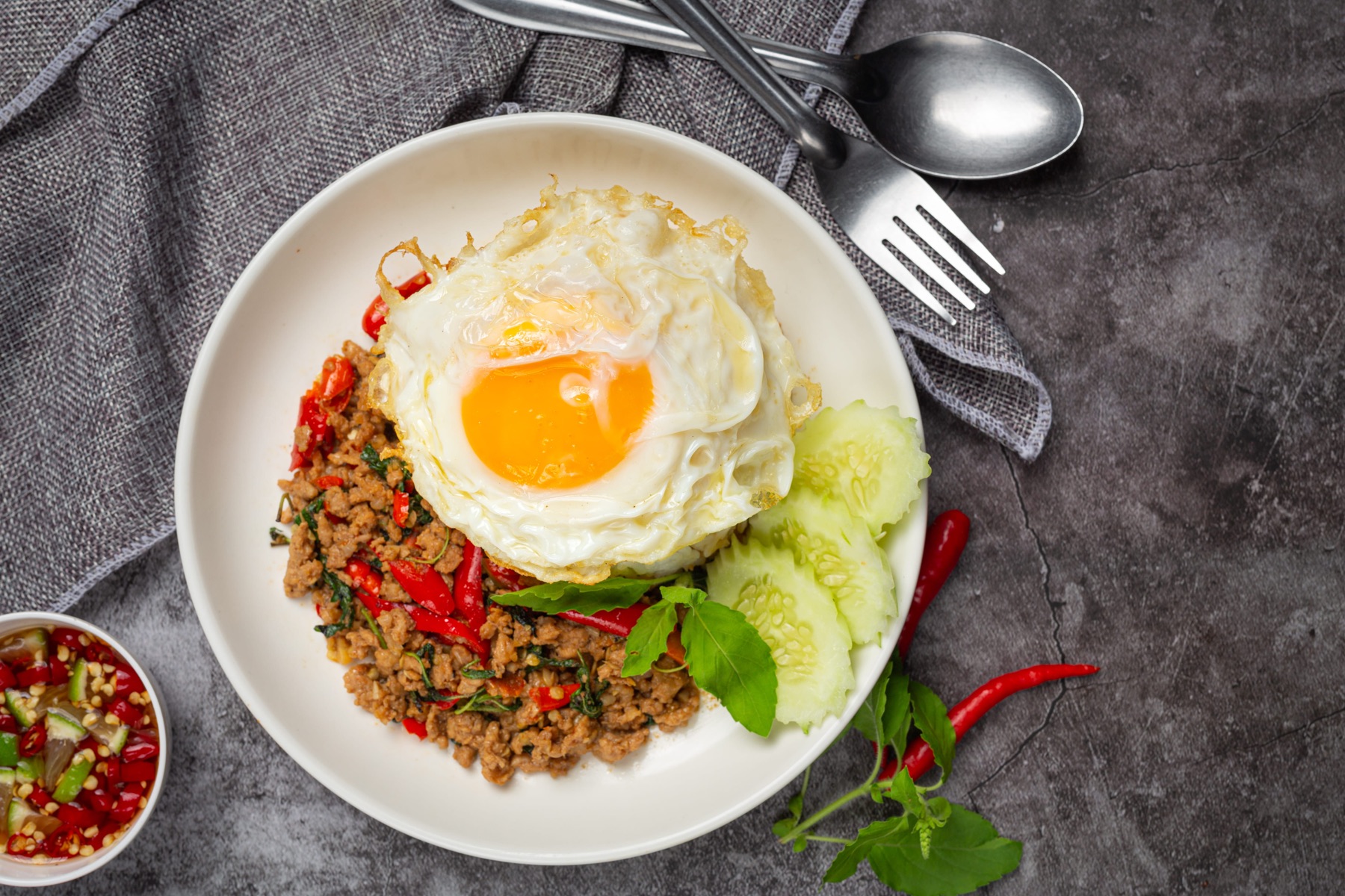 Thai basil minced pork with rice and fried egg
